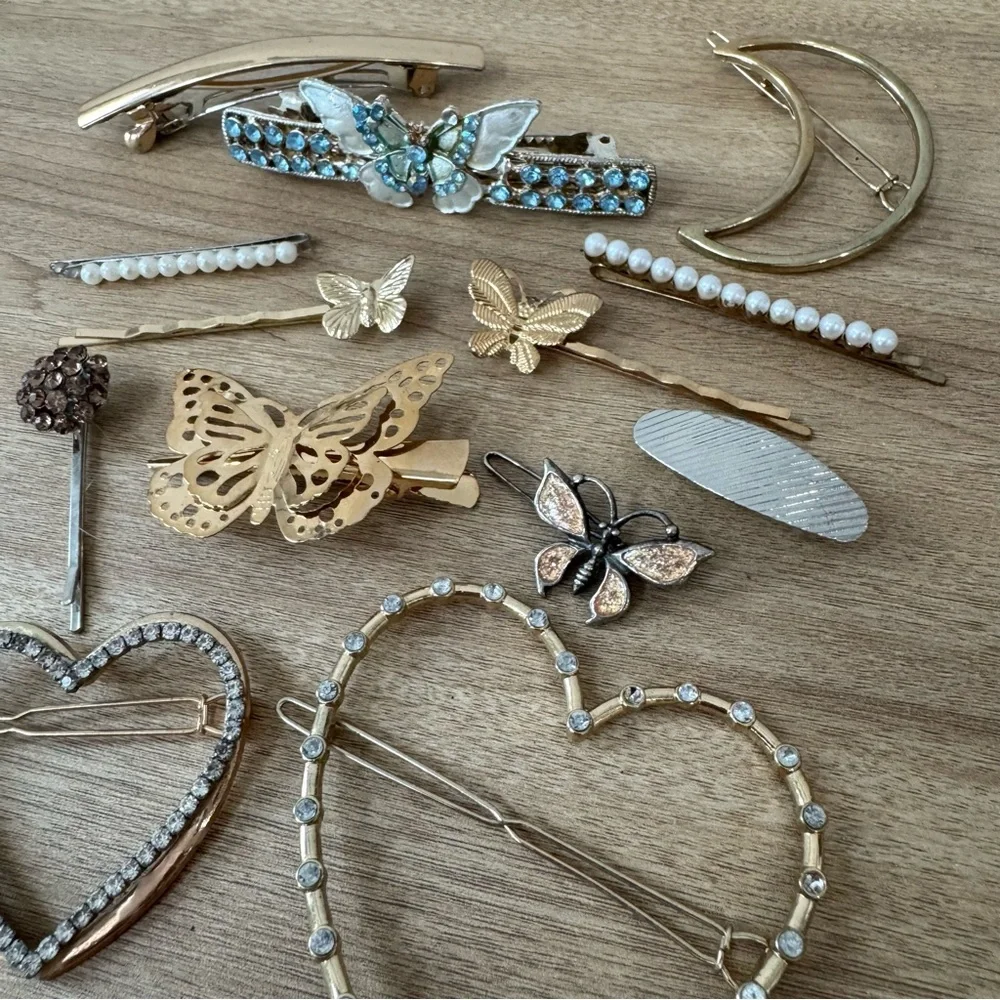 Vintage 90’s Gold and Silver Butterflies Moon Hair Clip Lot